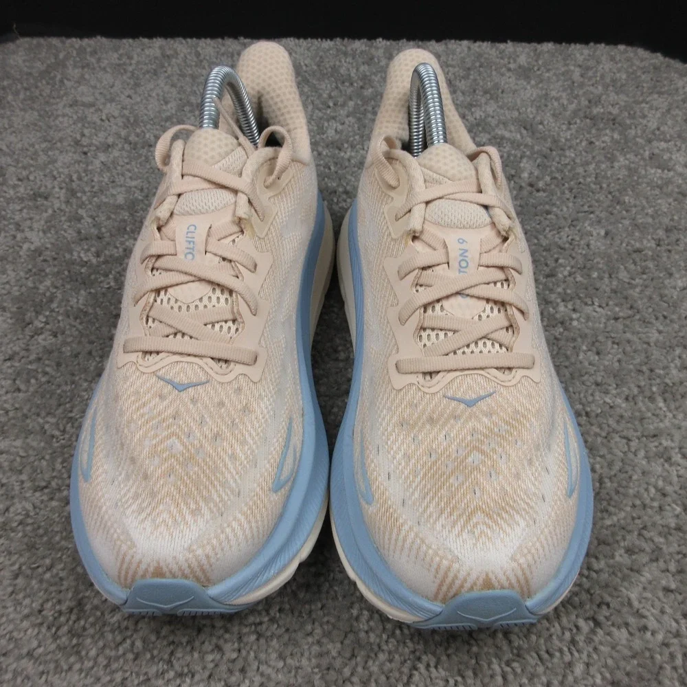 Hoka One One Sneakers Womens Size 9 B US Beige Blue Clifton 9 Shoes Trainers